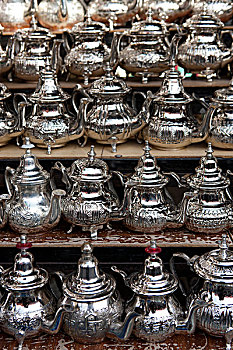 排,银,摩洛哥,茶壶,市场货摊