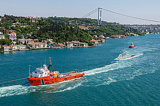 拖船,博斯普鲁斯海峡,俯视,伊斯坦布尔,土耳其