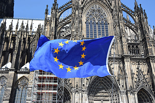 欧洲国旗,正面,科隆大教堂