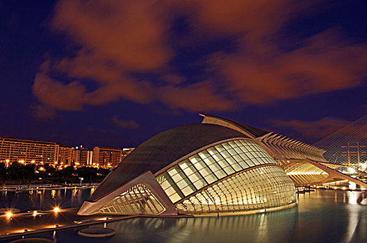 博物馆,科学,黄昏,艺术和科学之城,瓦伦西亚,西班牙,欧洲