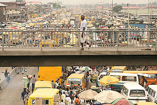 忙碌,市场,一个,最大,拉各斯,尼日利亚,2008年