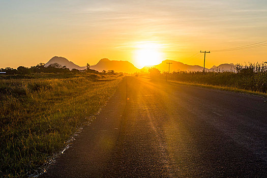 道路,日落,逆光,马拉维,非洲