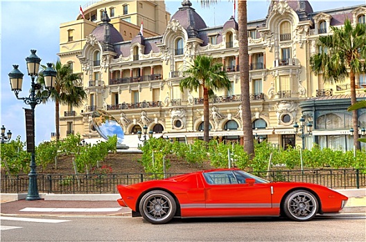 红色,奢华,汽车,正面,酒店,巴黎,蒙特卡洛,摩纳哥