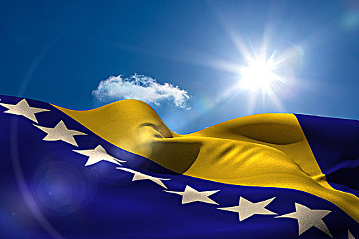 波斯尼亚,国旗,晴朗,天空