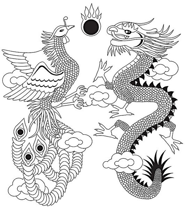 龙_凤凰_云_轮廓_插画_高清图片_全景视觉