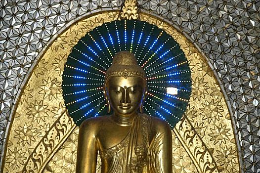 佛教,黄金,蓝色,光环,传说,靠近,曼德勒,缅甸,南亚