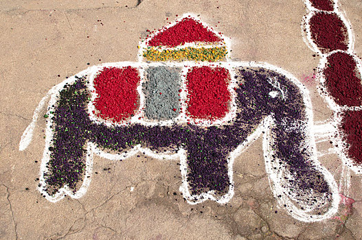 大象,特色,沙子,绘画,正面,房子,收获节,马哈拉里普林,马哈巴利普兰,印度,泰米尔纳德邦,亚洲