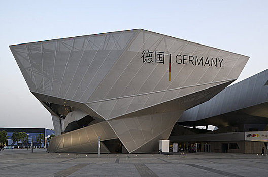 2010上海世博会,德国人,亭子,晚间,雕刻,建筑,正面,风景,亚洲