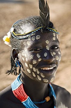 肖像,部落男人,部落,奥莫低谷,南方,埃塞俄比亚