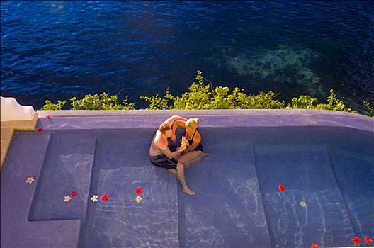 伴侣,放松,游泳池,别墅,南方,太平洋,背景,胜地,斐济群岛