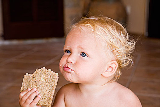 婴儿,吃,块,面包