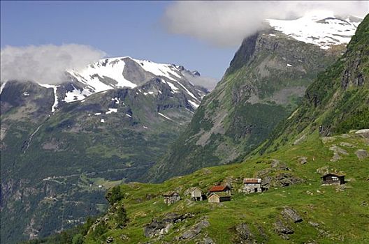 山,小屋,高处,挪威