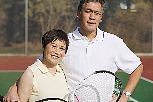 老人,亚洲人,伴侣,网球