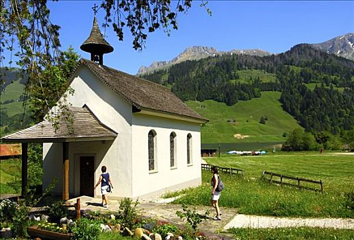 小教堂,山,湖,阿尔卑斯山,瑞士