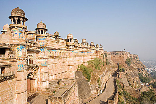 建筑,堡垒,墙壁,瓜利尔,中央邦,印度