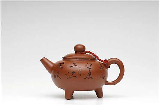 小,茶壶,红色,粘土,黑色,中国,象形文字