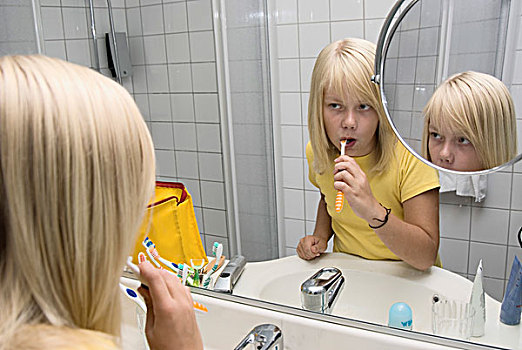 女孩,牙刷,牙齿