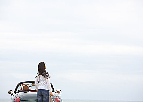女人,仰視,天空,靠近,敞篷車