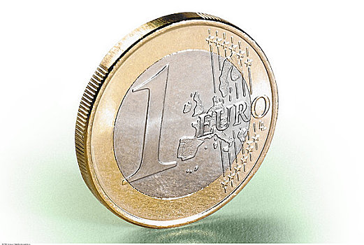 特写,1欧元硬币,站立,边缘