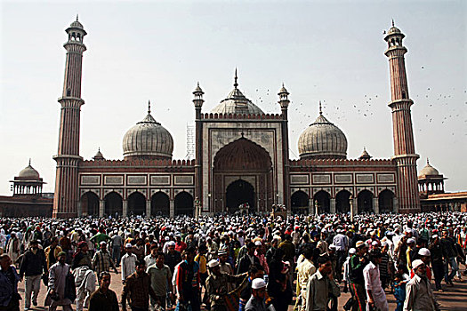 清真寺,卧,起点,热闹街道,老德里,印度,莫卧尔王朝,帝王,沙阿,德里,二月