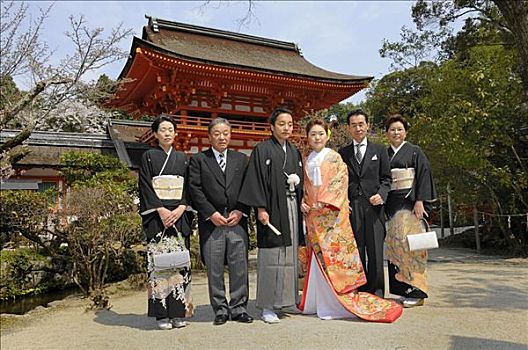 日本,婚礼,伴侣,父母,正面,神祠,京都,亚洲