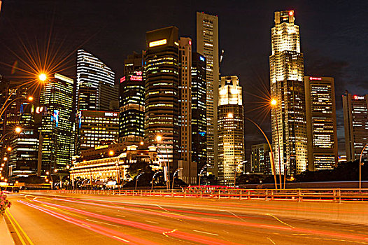 夜景,金融区,新加坡