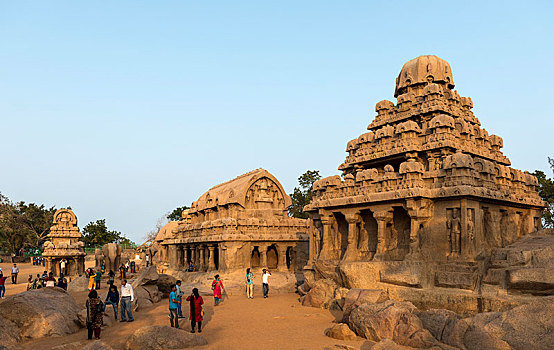 庙宇,五个,马哈巴利普兰,泰米尔纳德邦,印度,亚洲