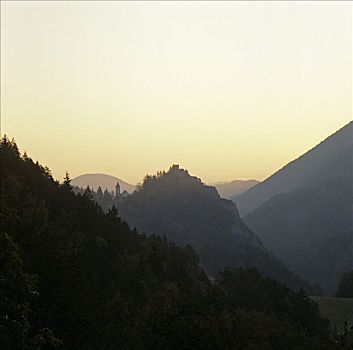 城堡,日出,下奥地利州,奥地利