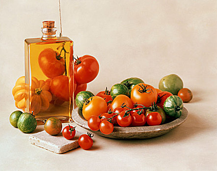 新鲜,种类,西红柿,瓶子,油