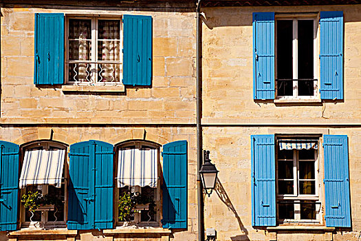 蓝色,百叶窗,墙壁,家,老城,阿尔勒,普罗旺斯,法国