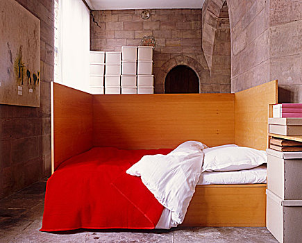 床,房间,高,石墙