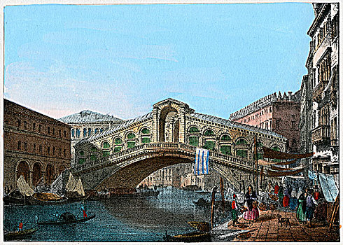 里亚尔托桥,威尼斯,意大利,19世纪