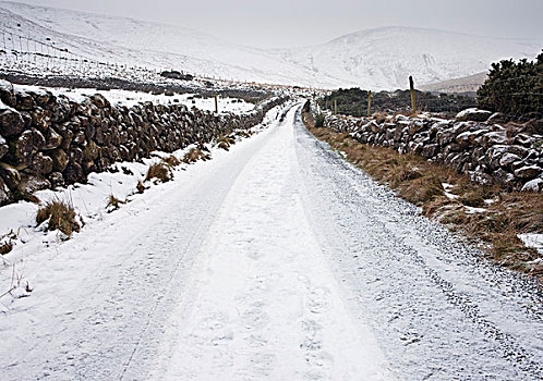 积雪,道路,山峦,爱尔兰