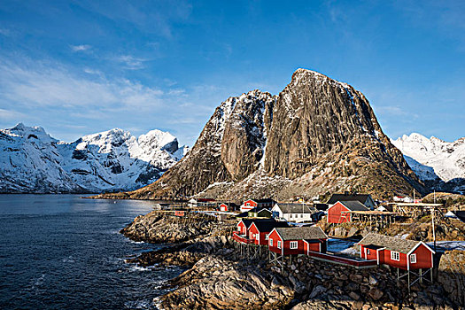 城镇风光,小屋,罗弗敦群岛,挪威,欧洲