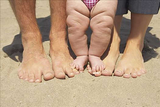 母亲,父亲,脚,海滩