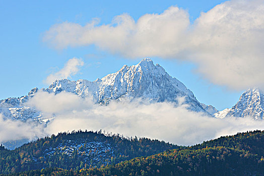 积雪,山,风景,史旺高,巴伐利亚,德国,欧洲