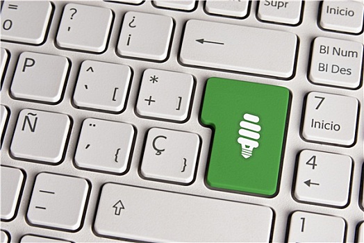 绿色,概念,亮光,灯泡,键盘,按键