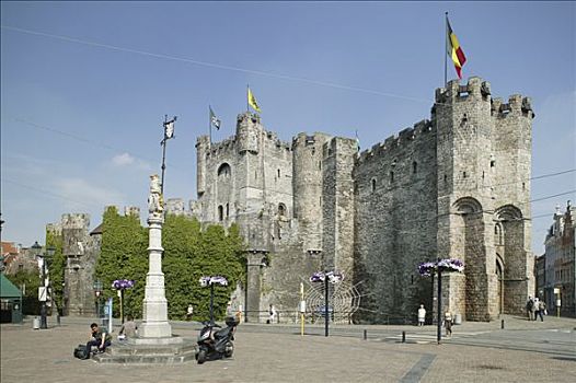 城堡,根特,东方,佛兰德斯,比利时,欧洲