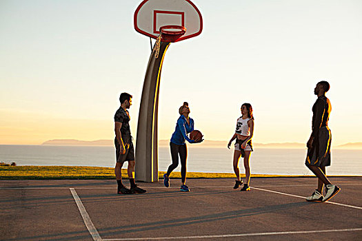 朋友,玩,篮球,户外