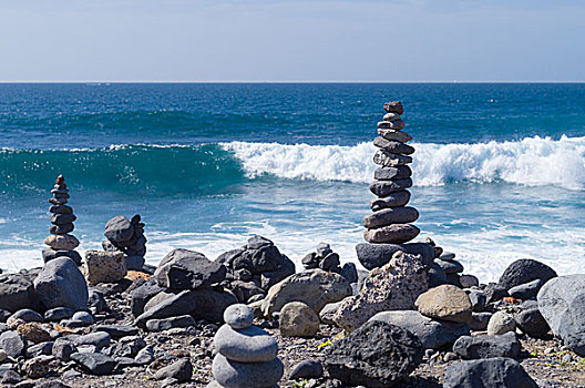 累石堆,石头,海岸,海浪