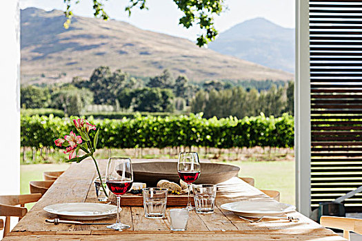餐桌,椅子,奢华,内庭,远眺,葡萄园