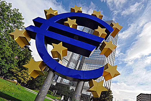 欧元符号,欧洲中央银行,法兰克福,黑森州,德国,欧洲