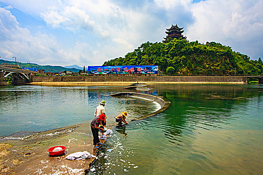 南门大溪,溪流,水,两岸,桥