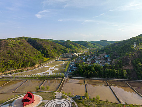 陕西省延安市南泥湾航拍图片