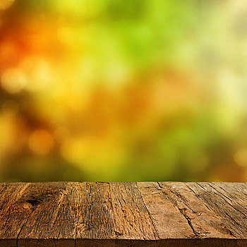 木桌子,秋天,背景