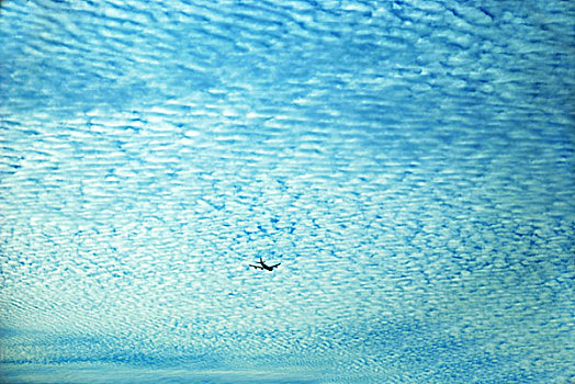 蓝天白云中飞着飞机