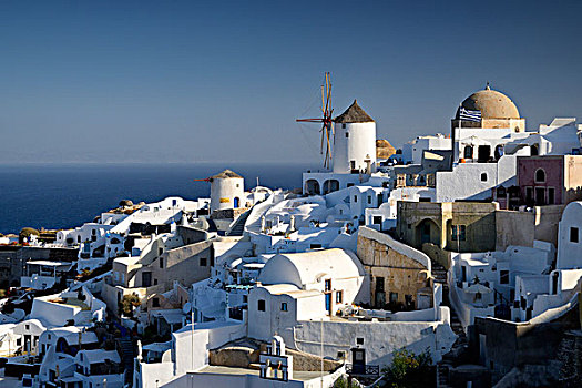 希腊,希腊群岛,爱琴海,基克拉迪群岛,圣托里尼岛,锡拉岛,风车,乡村
