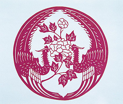 剪紙－雙鳳花卉