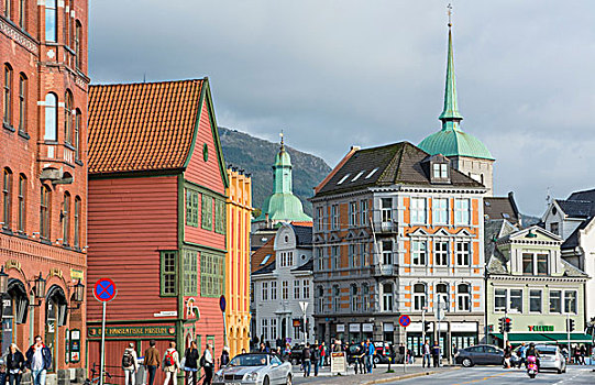 卑尔根,挪威,老城,老,建筑,区域,旅游