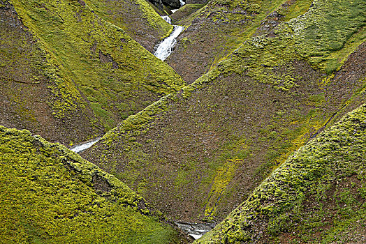 冰岛,湍流,之字形,绿色,山坡